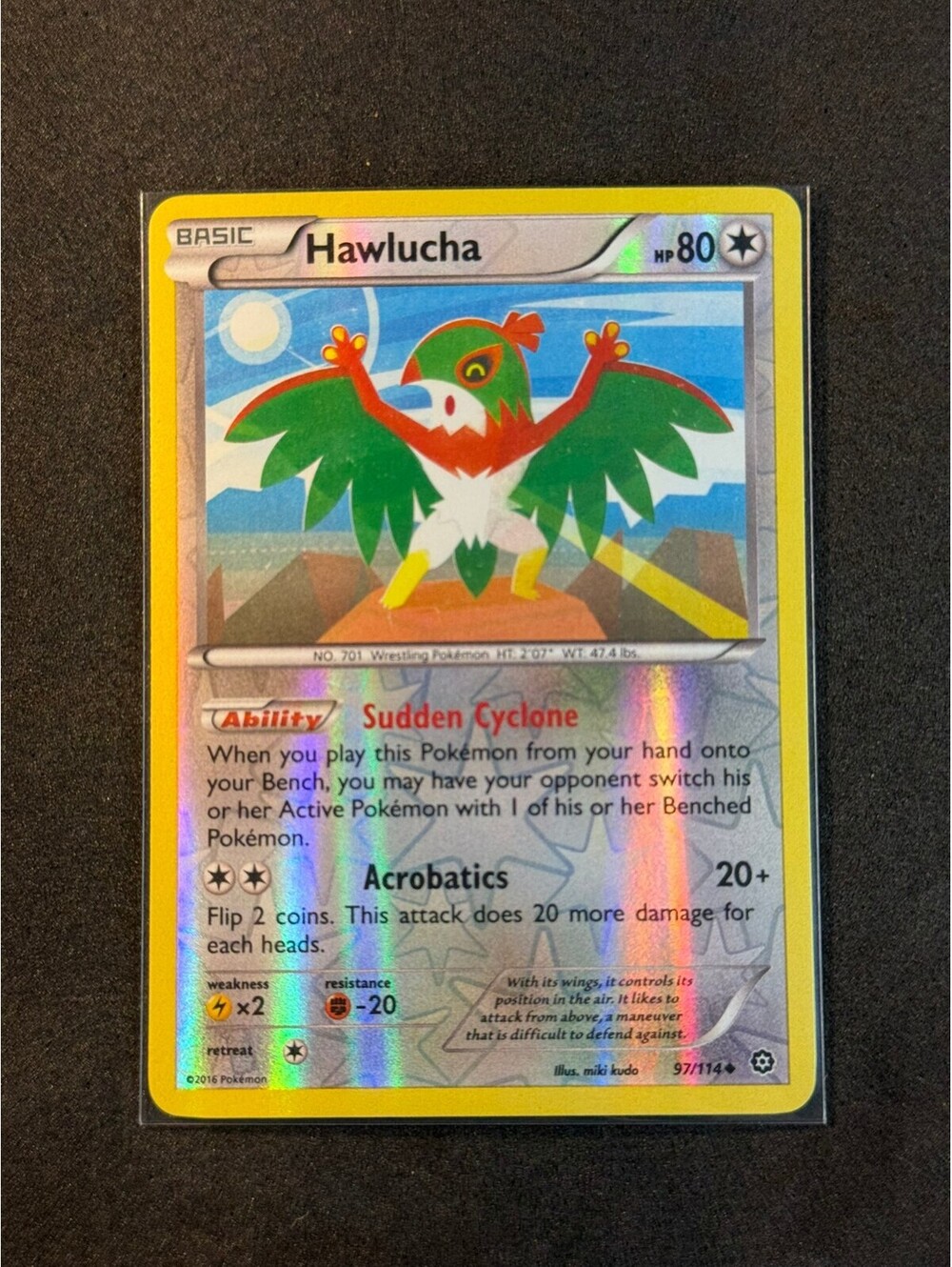 Pokemon Hawlucha Basic Trading Card - HP 80 - Sudden Cyclone Ability - 2016